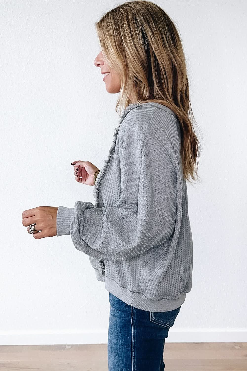 Light grey waffle pullover top - Love Salve